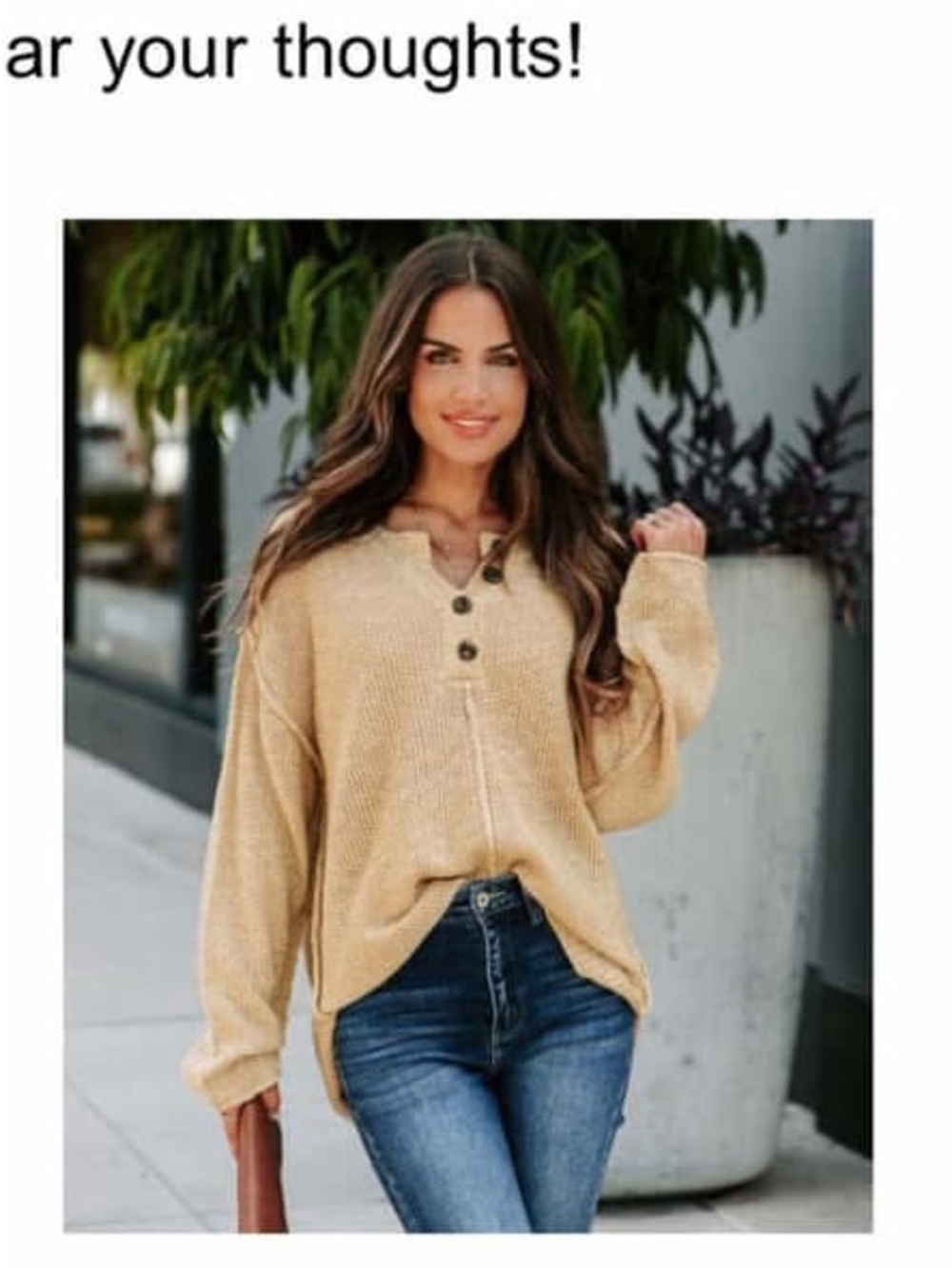 Cozy Waffle Knit Henley Sweater - Beige